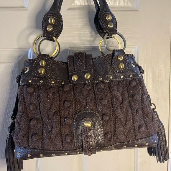 Rafè brown sweater satchel with brown leather trims antique tone hardwares - Picture 1 of 13